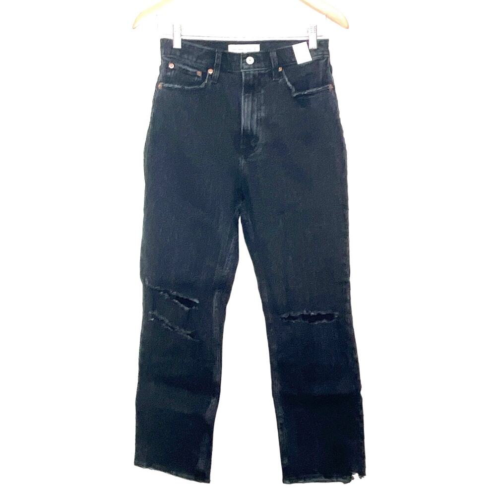 Abercrombie & Fitch Ultra High Rise Straight Jean Women’s 28 6R Distressed Black